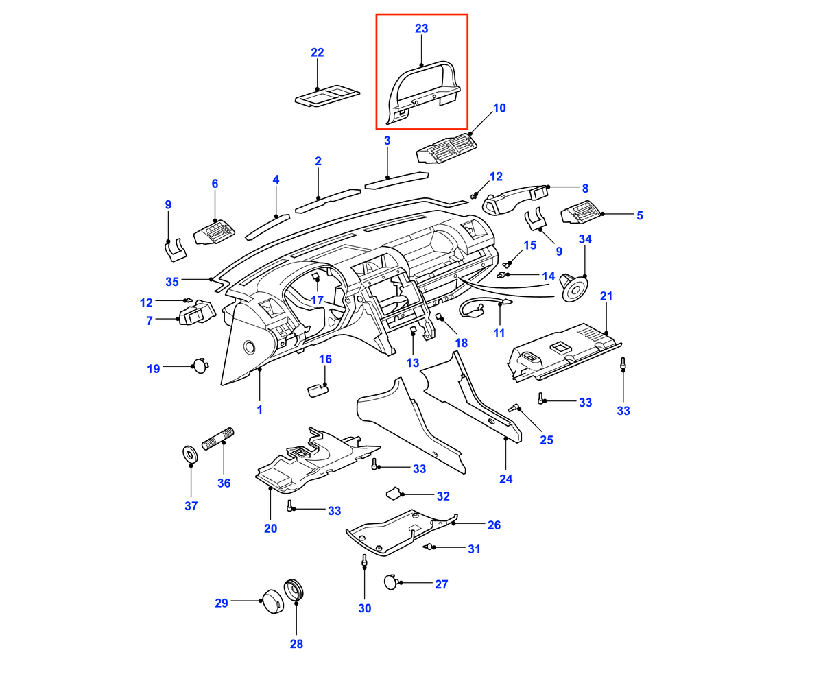 Land Rover Range Rover Classic Soft Dash Instrument Cluster Surround Black (AWR1166LNF) — view 4