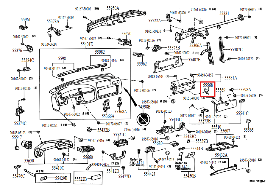 Lexus GS300 Glove Box Door Panel Plate Finish Trim Cover Black (5556824020) — view 5