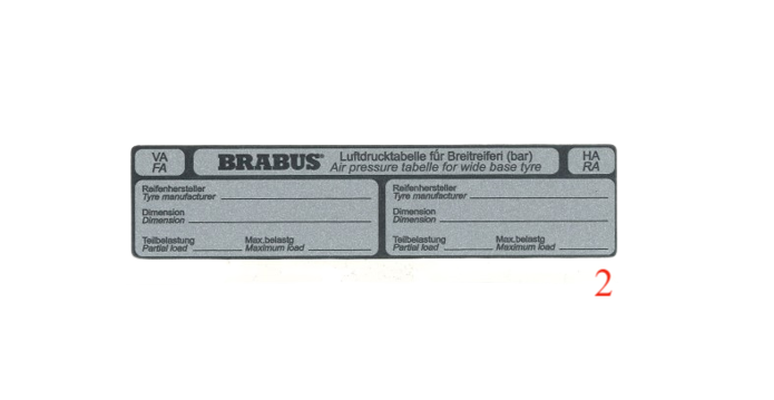 Tyre Pressure Placard Label - AMG / Brabus / Lorinser Wide-Base - Replacement Decal — view 2