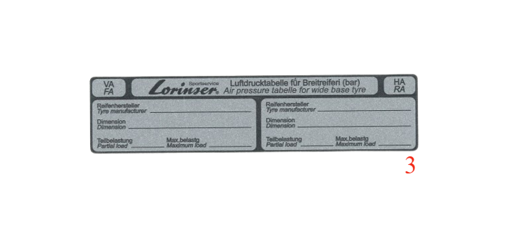 Tyre Pressure Placard Label - AMG / Brabus / Lorinser Wide-Base - Replacement Decal — view 3