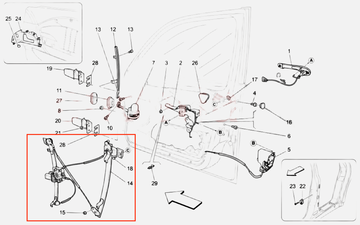 Maserati Quattroporte Front Window Regulator Repair Kit (84934200 / 84934000) — view 3