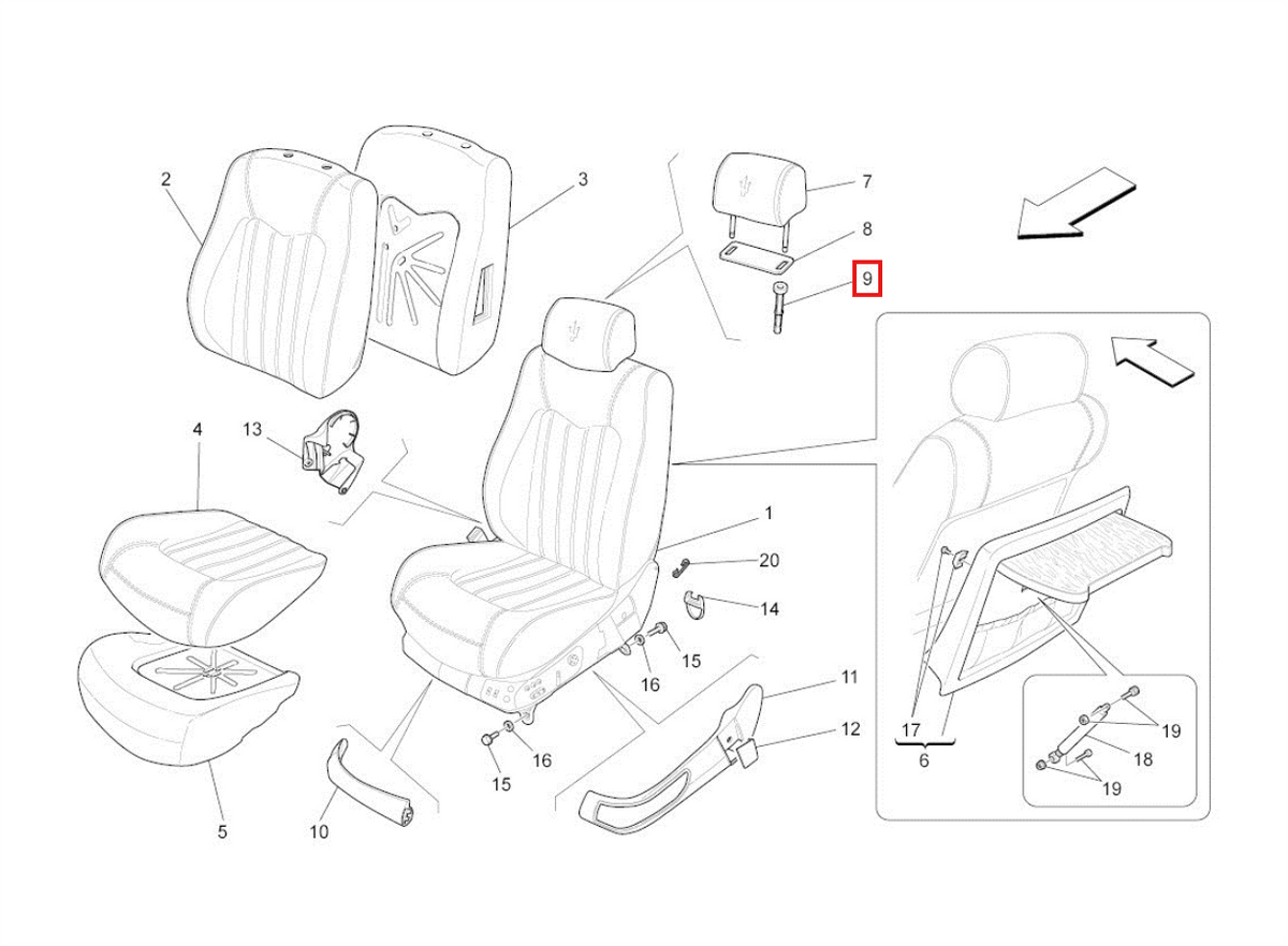 Maserati Quattroporte M139 Headrest Mounting Housing 4 Colours Set of 2 (L0334018 981313600 L0334019 981313700) — view 5