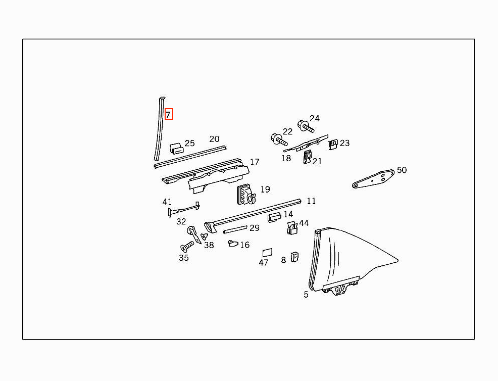 Mercedes-Benz C124 Side Window Seal Left or Right (A1246700939 / A1246701039) — view 3