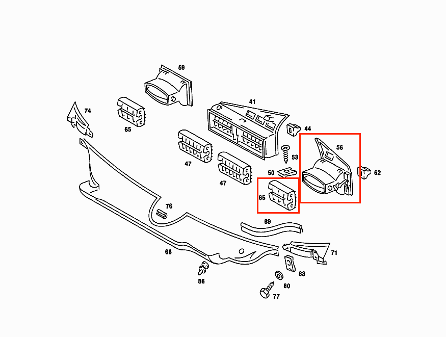 Mercedes 190E Dash Board Air Vent Frame - LHD/RHD - OEM A2018301154 / A2018300374 — view 4
