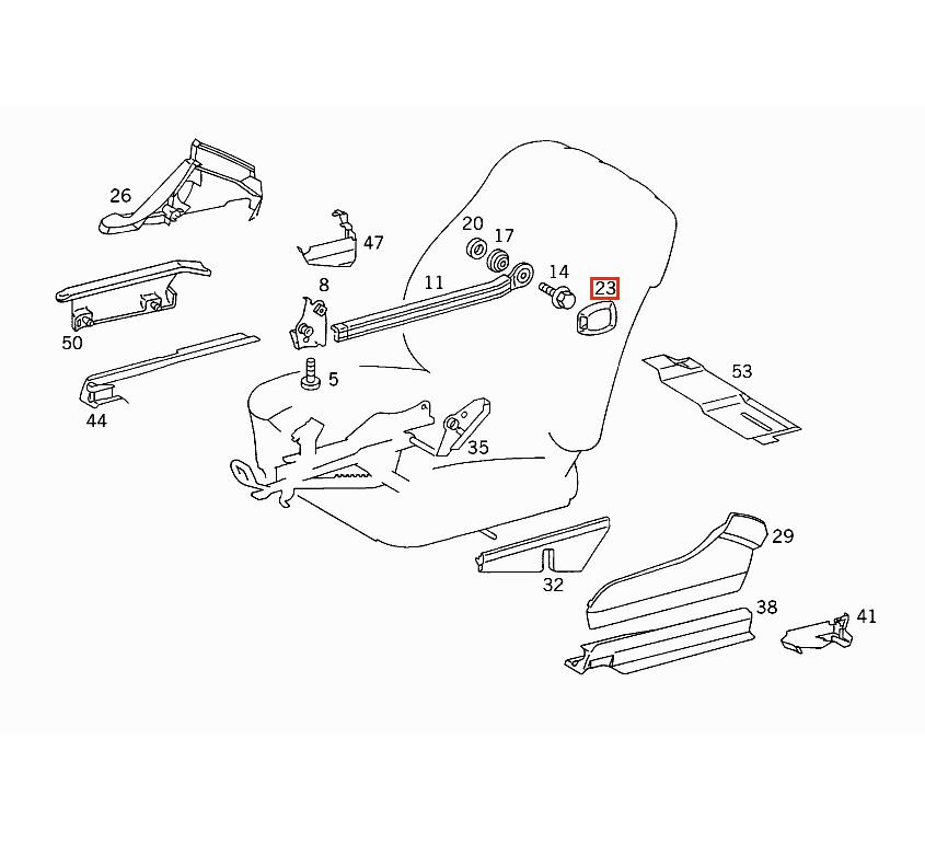 Mercedes-Benz Benz W124 C124 Cover Fairing Trim Seat Belt Rail to Tunnel Black (A1249193720) — view 4