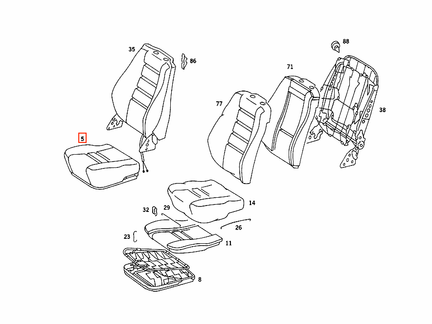 Mercedes-Benz C126 SEC Front Seat Cushion Upholstery Covers Left or Right – All Colours (A1269103430) — view 2