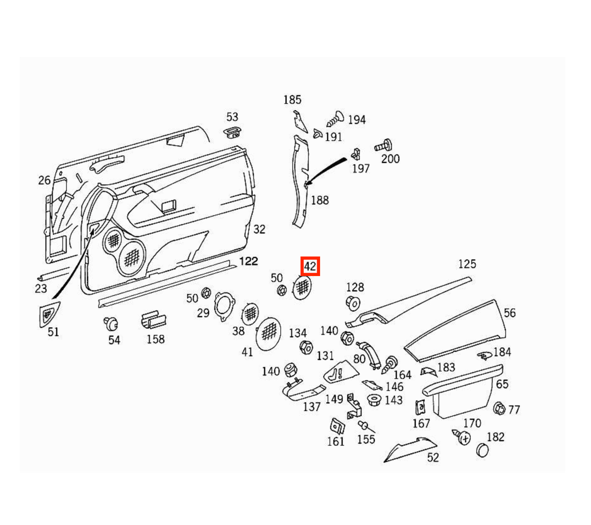 Mercedes-Benz C140 CL Front Door Panel Rear Speaker Cover Left or Right All Colours (A1407271588 / A1407271688) — view 4