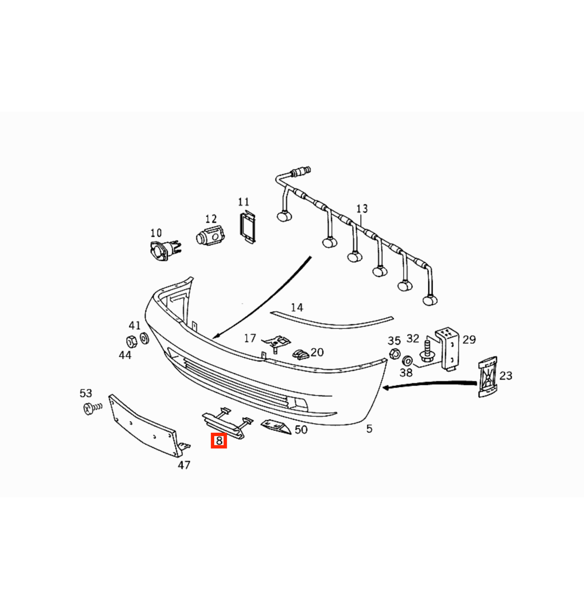 Mercedes-Benz C140 CL Prelift Front Bumper Left Cover Grille Primed (A1408800305) — view 4