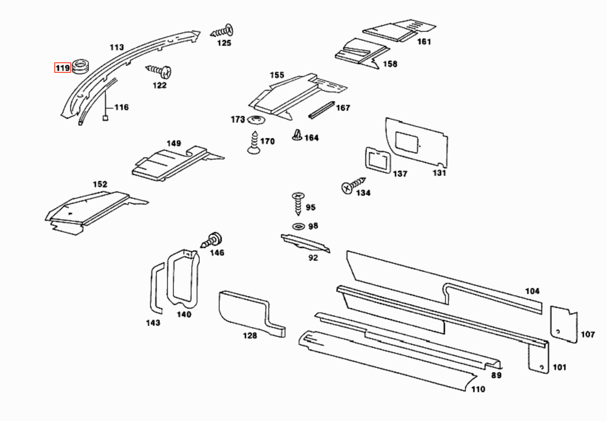 Mercedes-Benz R107 Rubber Rings for Top of Window Frame Set of 2 (A1076880097) — view 3