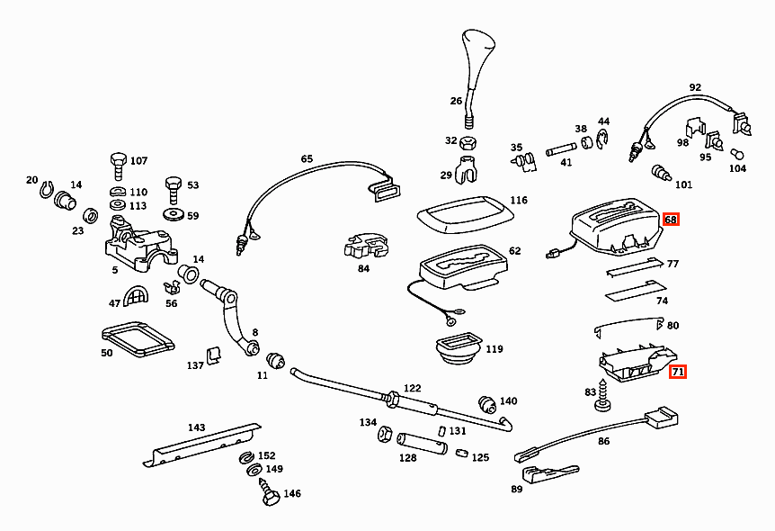 Mercedes-Benz R107 Shift Case and Bracket Black (A1072600072 & A1072670040) — view 4