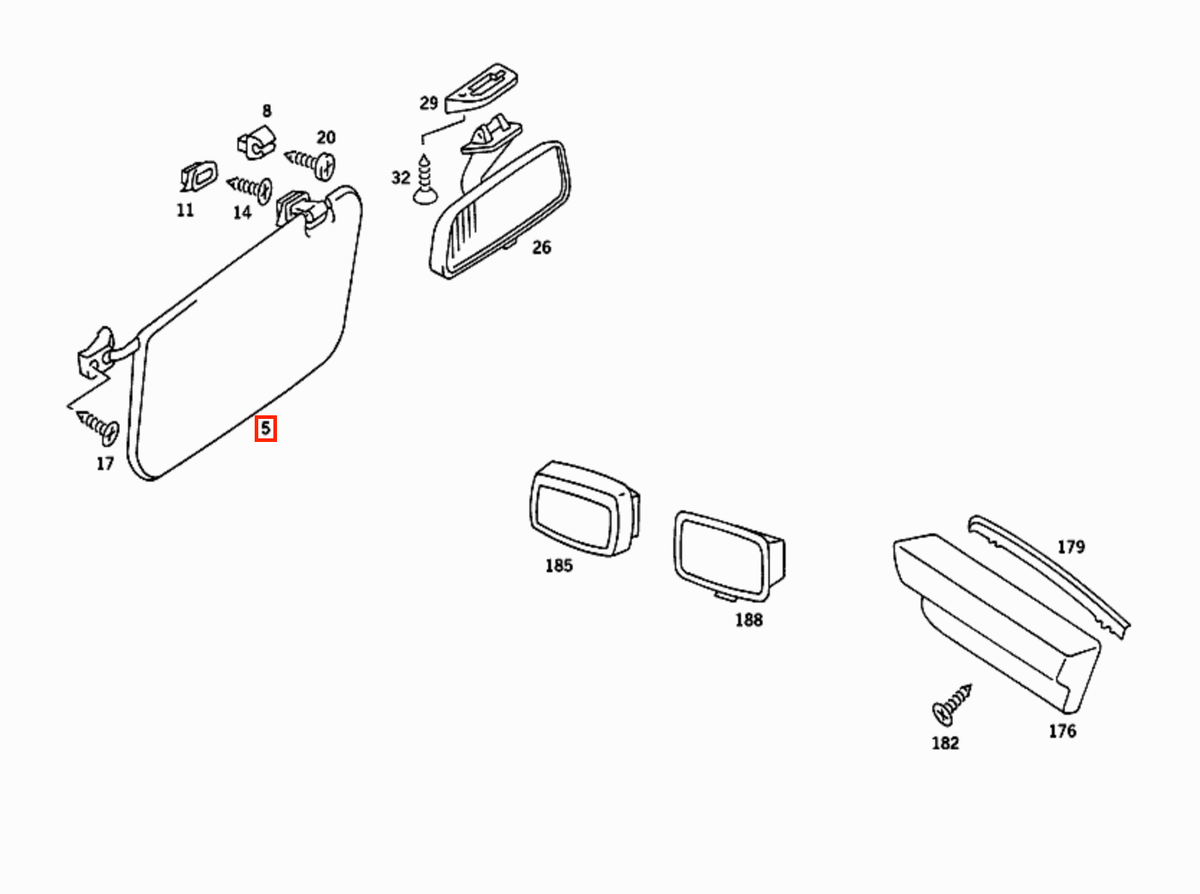 Mercedes-Benz R107 Sun Visor with Mirrors Set of 2 All Colours (A1078100310 / A1078100410) — view 5