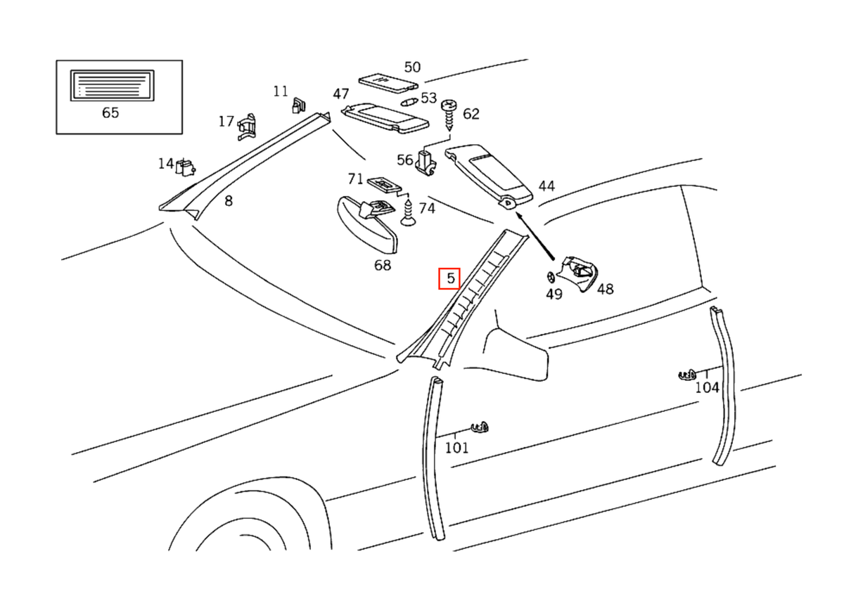 Mercedes-Benz R129 A Pillar Cover Trim with Eco Leather Left or Right All Colours (A1296920189 / A1296920289) — view 4