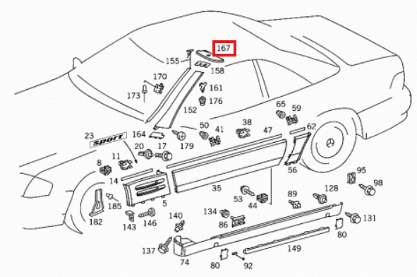 Mercedes-Benz R129 A-Pillar Upper Trim Covering Black Left or Right (A1296900127 / A1296900227) — view 4