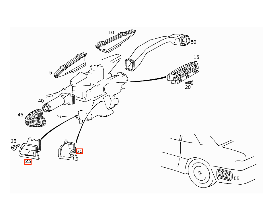 Mercedes-Benz R129 Cabin Air Duct Channel Left or Right Two Versions Black (A1298310346 / A1298311446) — view 7