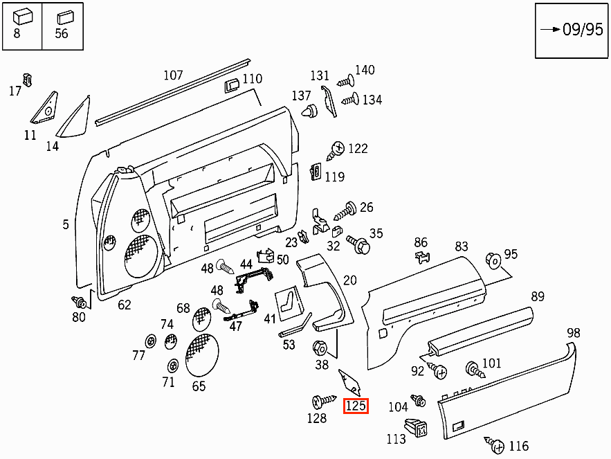 Mercedes-Benz R129 Door Pocket Lock Plastic Cover Left or Right All Colours (A1297271188 / A1297271288) — view 4