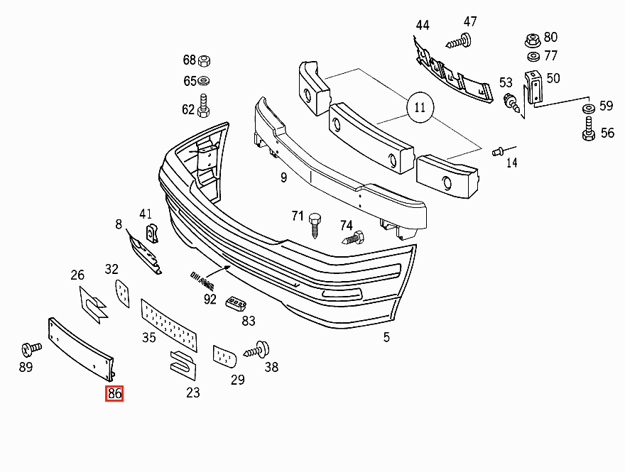 Mercedes-Benz R129 Front License Plate Moulding Lift All Colours (A1298850681) — view 5