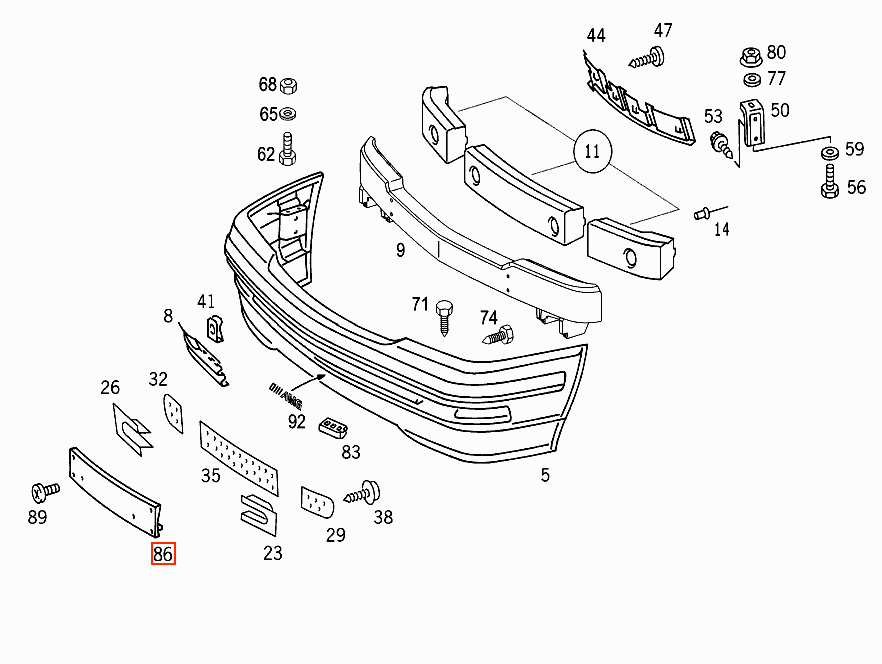 Mercedes-Benz R129 Front License Plate Pad Prelift Europe All Colours (A1298850081) — view 4