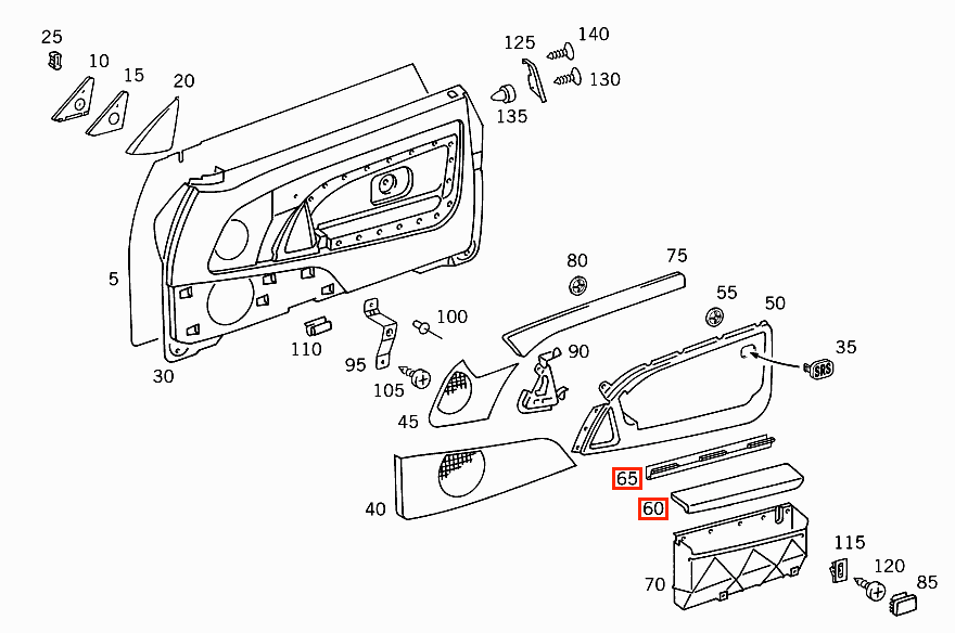 Mercedes-Benz R129 Pre-Lift Interior Door Panel Storage Compartment Left or Right with Eco Leather All Colours (A1297270355 / A1297273488) — view 7