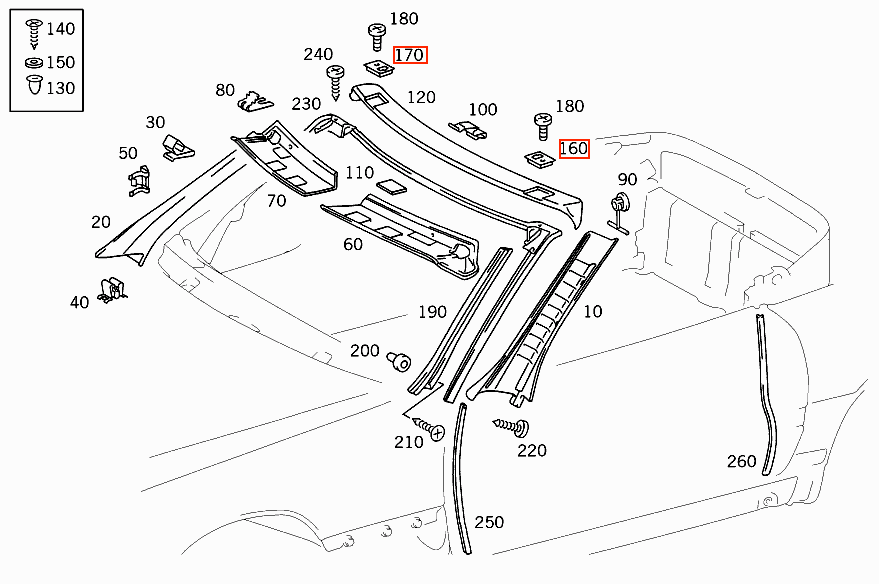 Mercedes-Benz R129 Roof Lock Plate Left or Right Black (A1296901130 / A1296901230) — view 4
