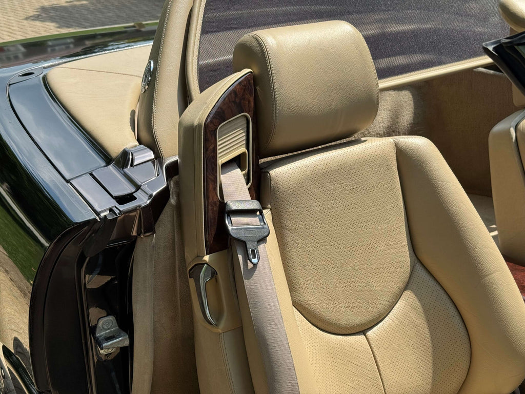 Mercedes-Benz R129 SL Interior Custom Seat Belt Outlet Bracket Cover with WOOD and LEATHER Left or Right (A1299100739 / A1299100839) — view 9