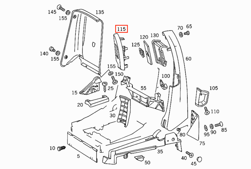 Mercedes-Benz R129 SL Interior Seat Belt Outlet Bracket Cover with Faux Leather Left or Right All Colours (A1299100739 / A1299100839) — view 7