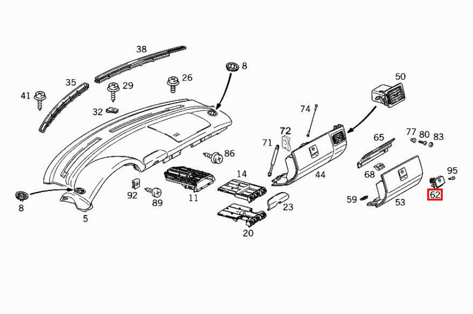 Mercedes-Benz R170 Lock Glove Box All Colours (A1706800584) — view 4