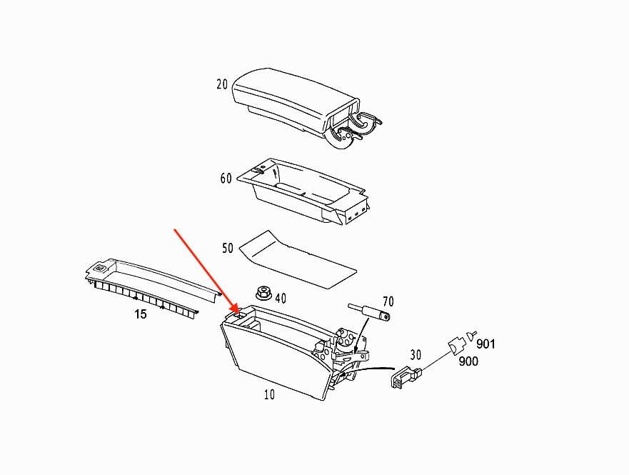 Mercedes-Benz R230 Centre Console Armrest Bottom Lock Clip Black (A2306800150) — view 4