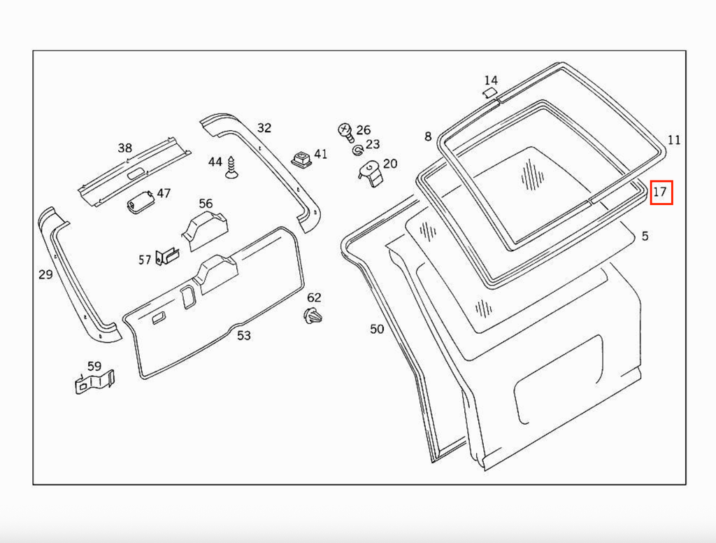 Mercedes-Benz S124 Rear Window Rubber Seal (A1247400056) — view 5