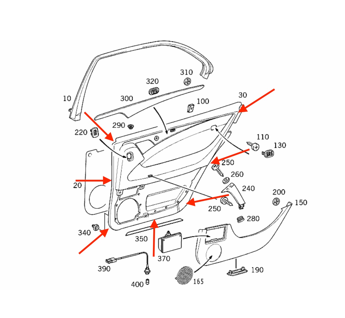 Mercedes-Benz S210 Estate Rear Door Panel Clips Repair Kit Left or Right Black — view 4