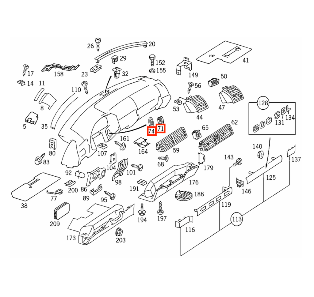 Mercedes-Benz SL R107 / R129 / W140 / C140 CL Ignition Barrel Lock Surround Trim Black A1296890080 / A1296891080 + (A1296890880) — view 5
