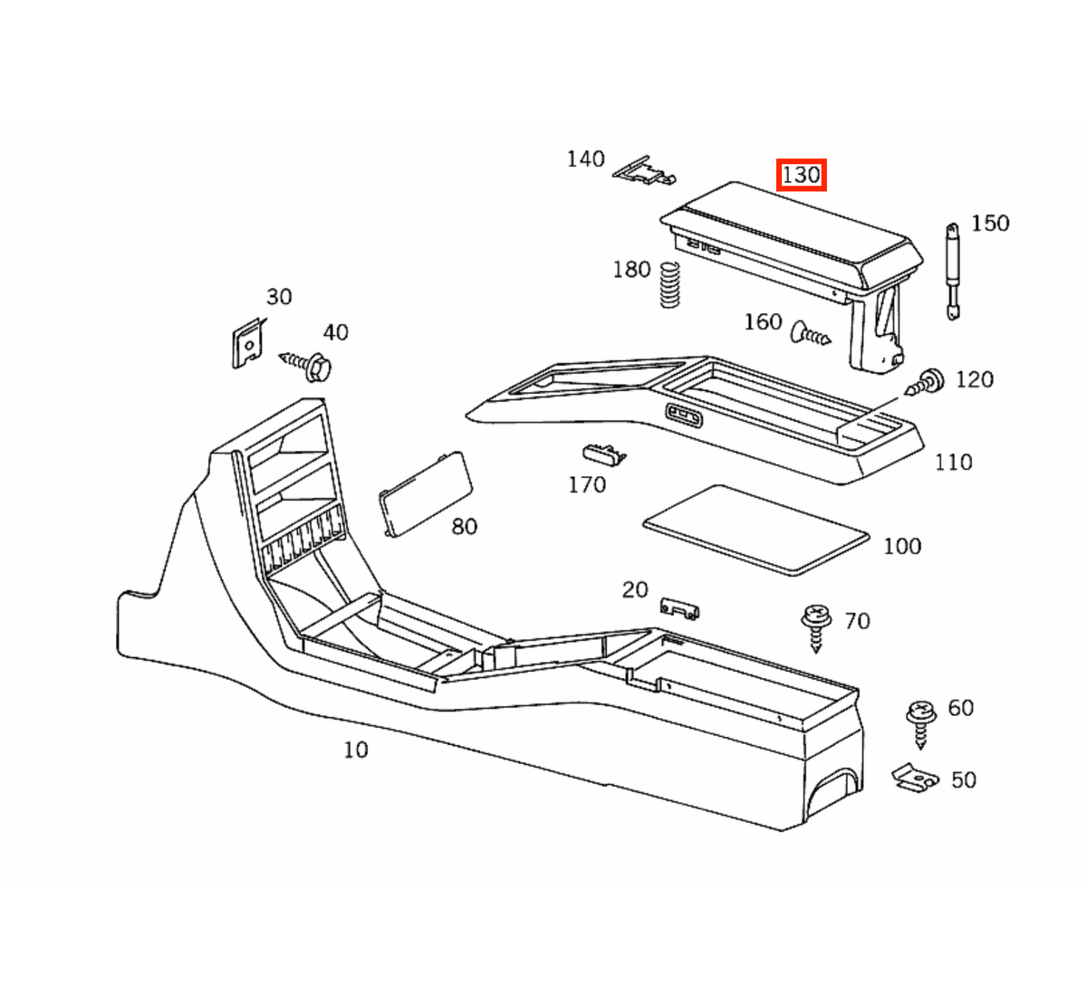 Mercedes-Benz SL R129 Centre Armrest Console with Wooden Frame and Leather Top (A1296801682) — view 5