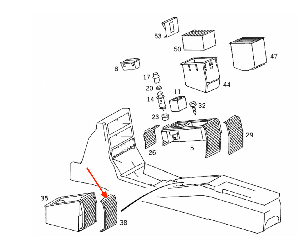 Mercedes-Benz SL R129 Centre Console Roller Blind Plastic Handle Black (A1296801375) — view 3