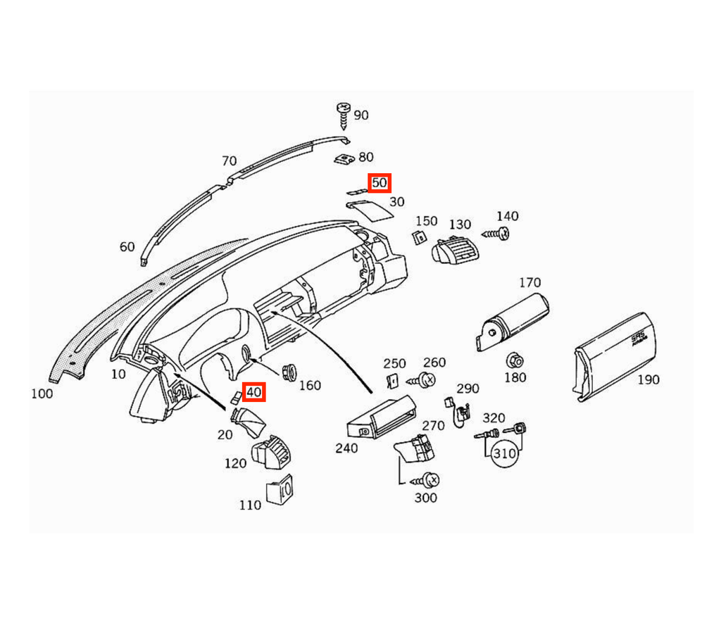 Mercedes-Benz SL R129 Dashboard Speaker Screw Cover Trim Set LHD or RHD All Colours (A1296890167 / A1296890267) — view 6