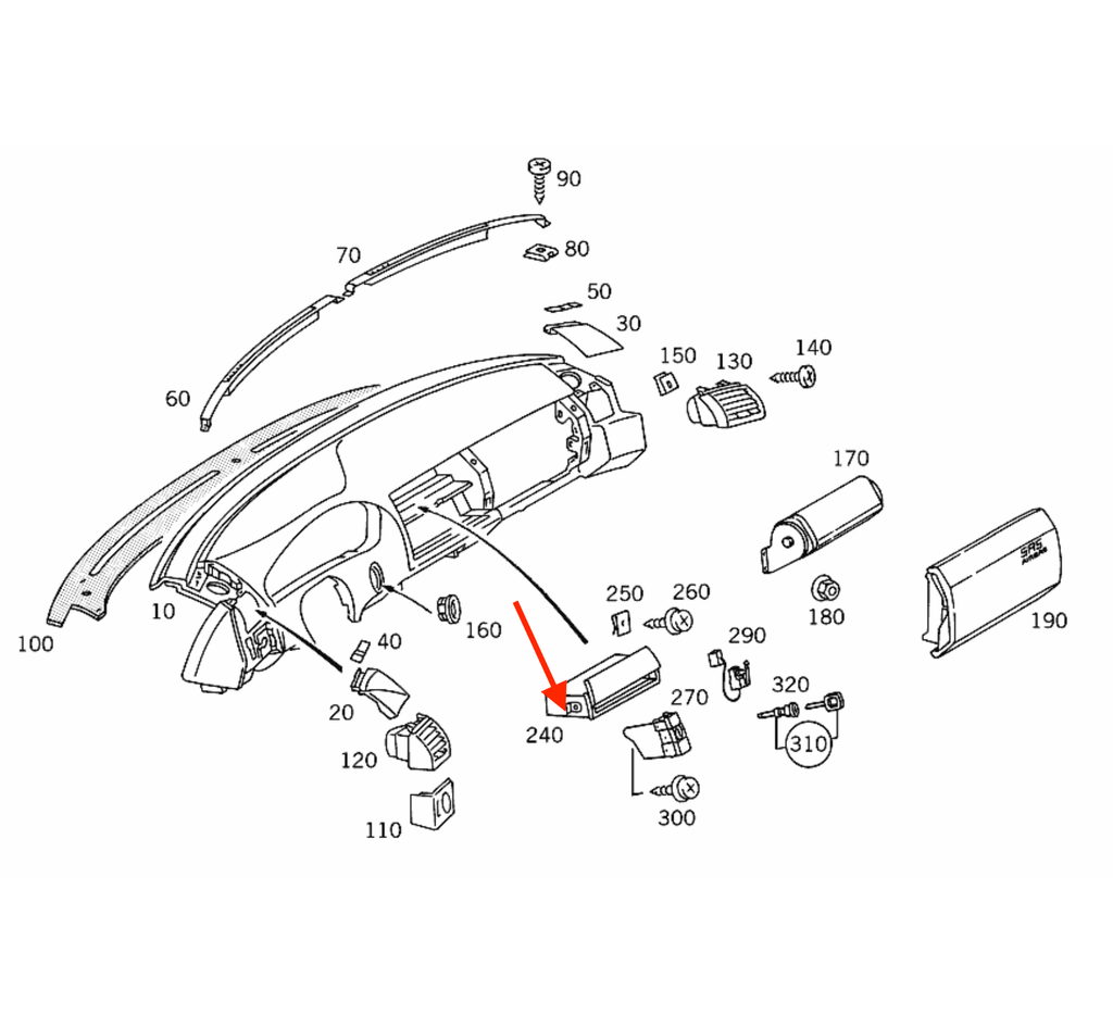 Mercedes-Benz SL R129 Dashboard Spectacle Glovebox / Top Storage Box Side Spring Lock Bracket Repair Kit LHD or RHD (A1296800391) — view 9