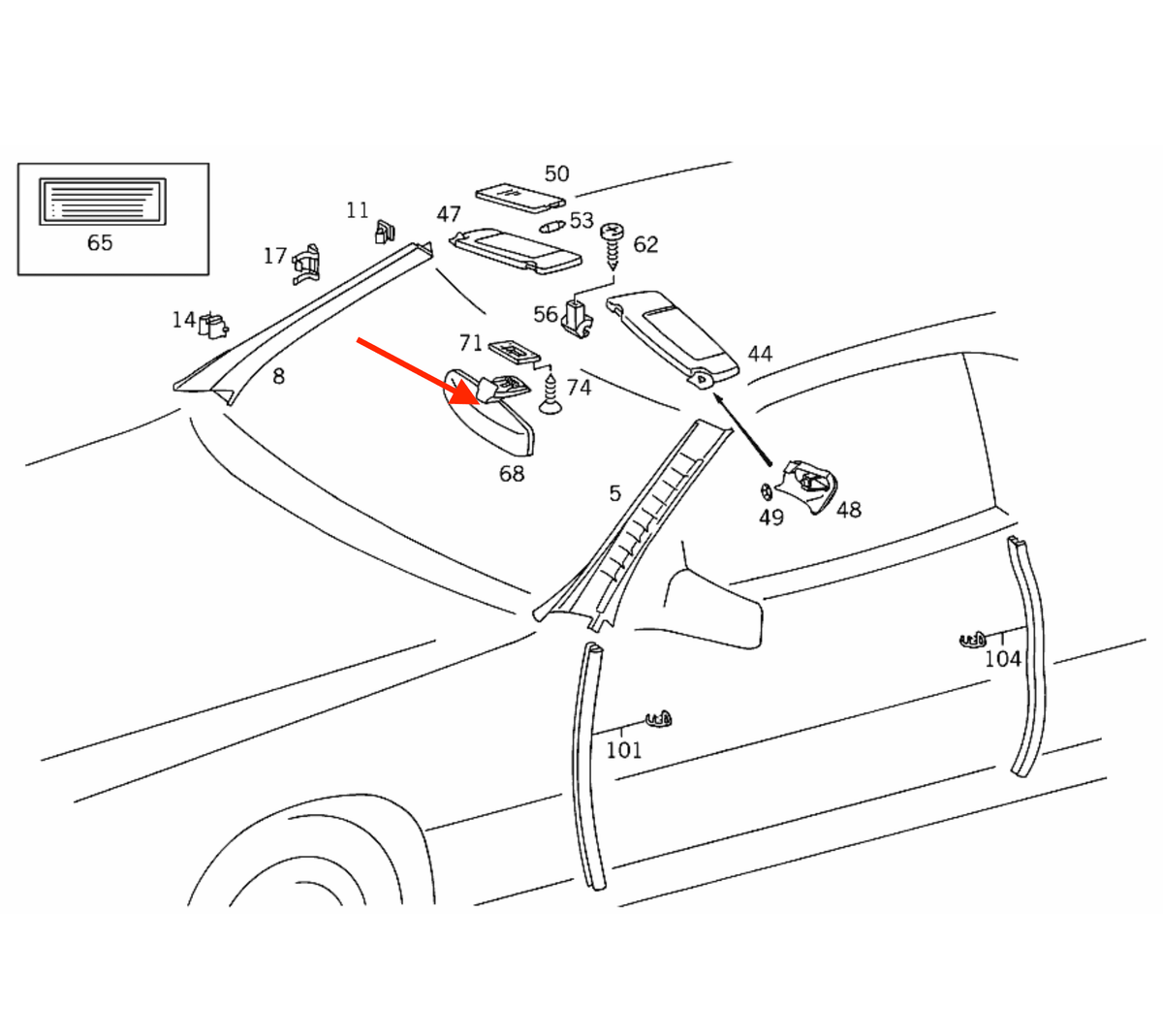 Mercedes-Benz SL R129 / W140 Rear View Mirror Holding Ball Bracket Clip Black (140533) — view 4