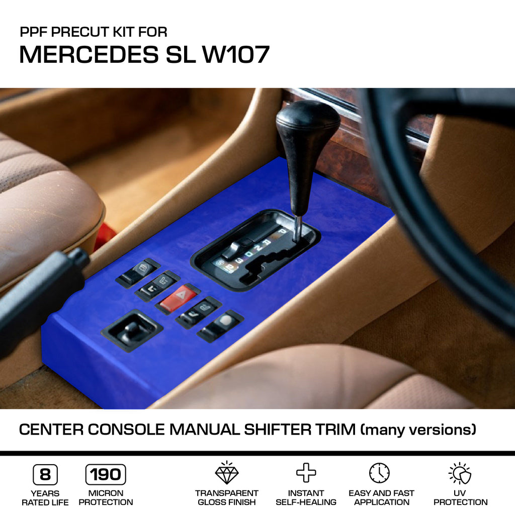 Mercedes-Benz SL W107 Centre Console Manual Shifter Trim (Many Versions) A1076801008 – 3M PRO Transparent PPF Paint Protection Film Precut