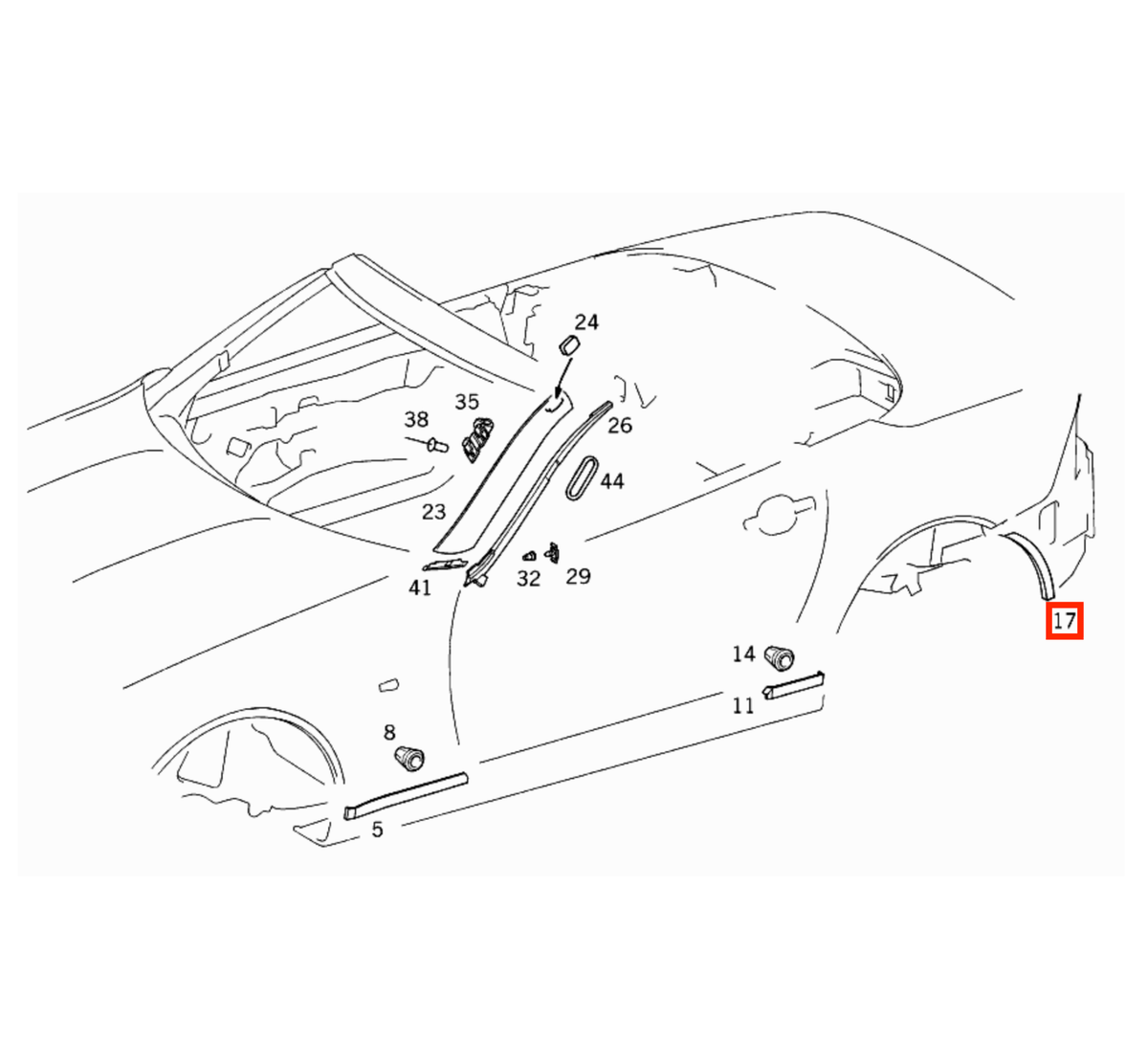 Mercedes-Benz SLK 200 / 230 R170 Rear Bumper Extension Wide Trim Left or Right Primed (A1708800305 / A1708800405) — view 4