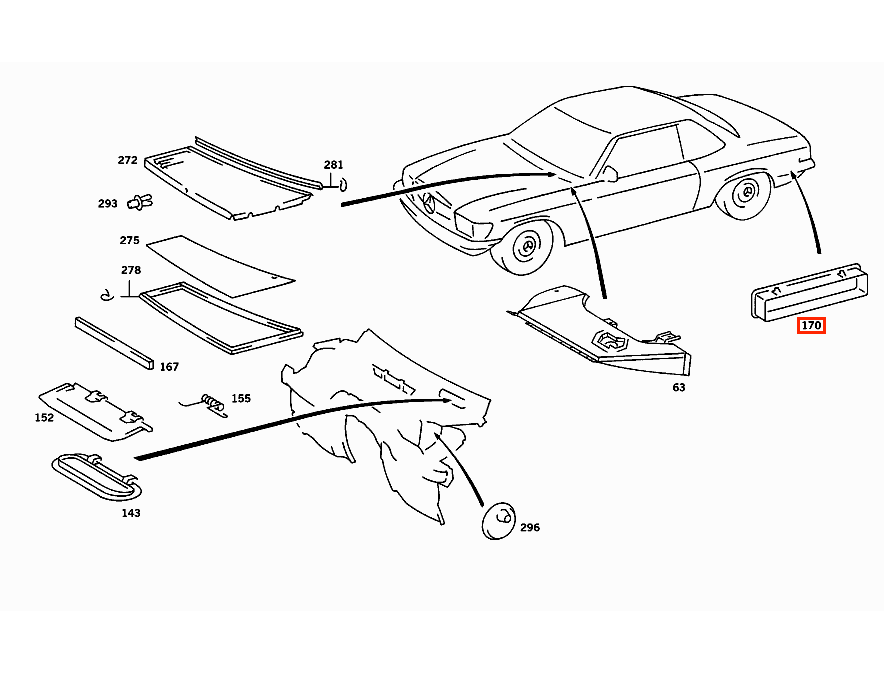 Mercedes-Benz W107 Rear Bumper Trunk Vent Black (A1078300142) — view 4