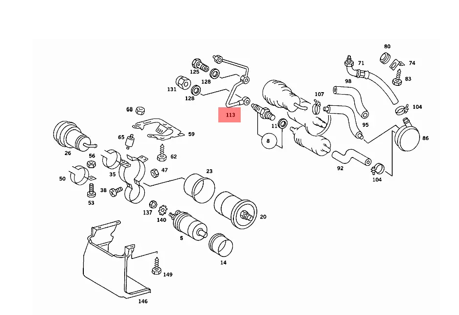 Mercedes-Benz W107 / W123 / W126 Aluminium Fuel Line Hose (A1264700164) — view 6