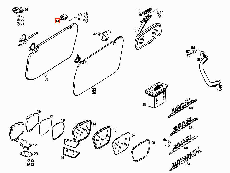 Mercedes-Benz W108 W109 W110 W111 W113 W114 W115 Sun Visor Holder Clips Set of 2 All Colours (A1138110140) — view 3