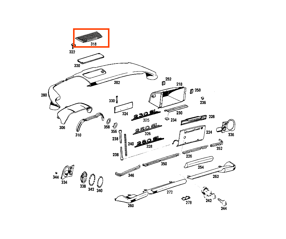 Mercedes-Benz W113 Pagoda Dash Speaker Cover Plastic Black (A1136800217) — view 4