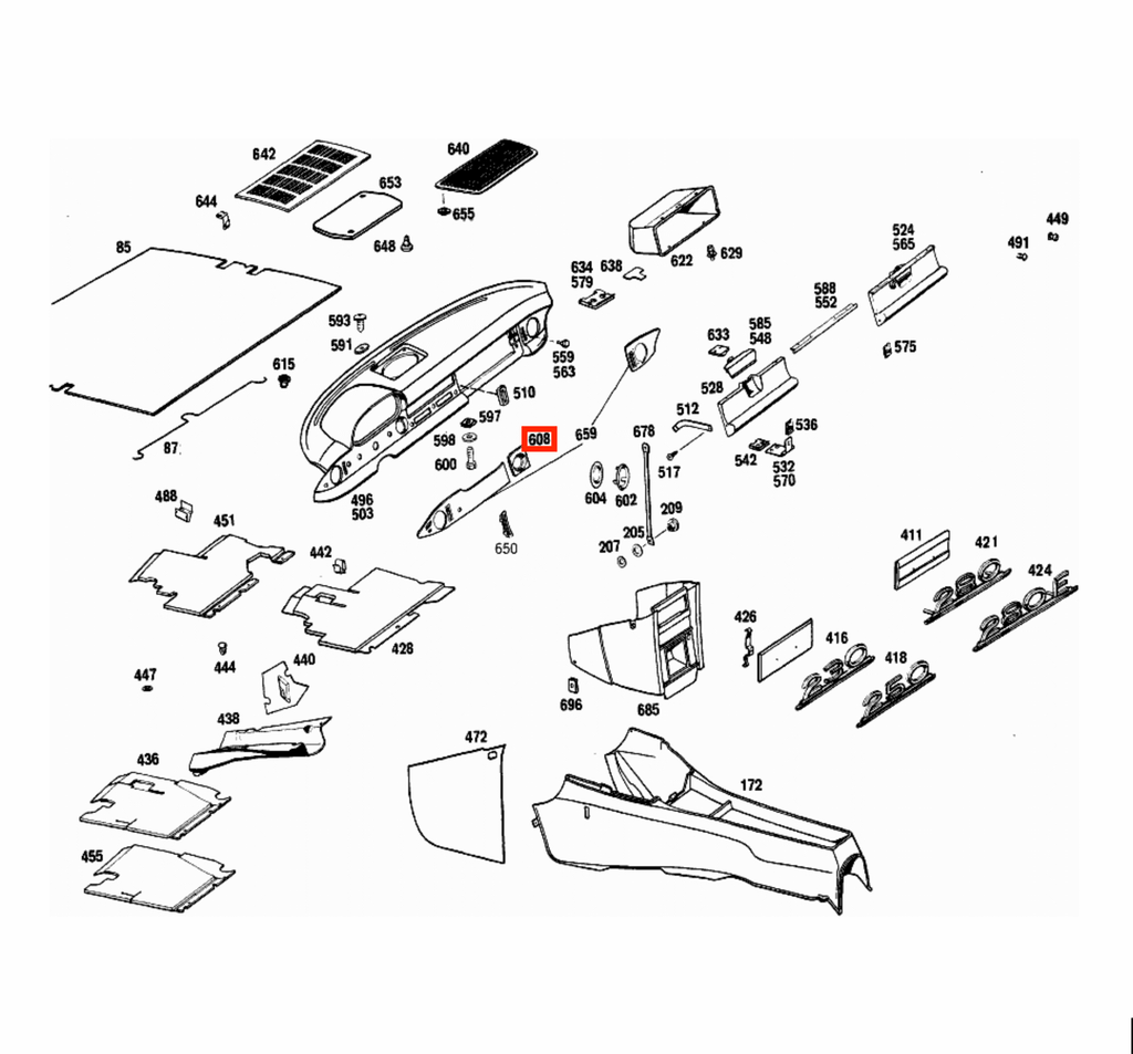 Mercedes-Benz W114 / W115 / W116 Ignition Lock Barrel Cover Trim LHD or RHD Black (A1146890330) — view 4