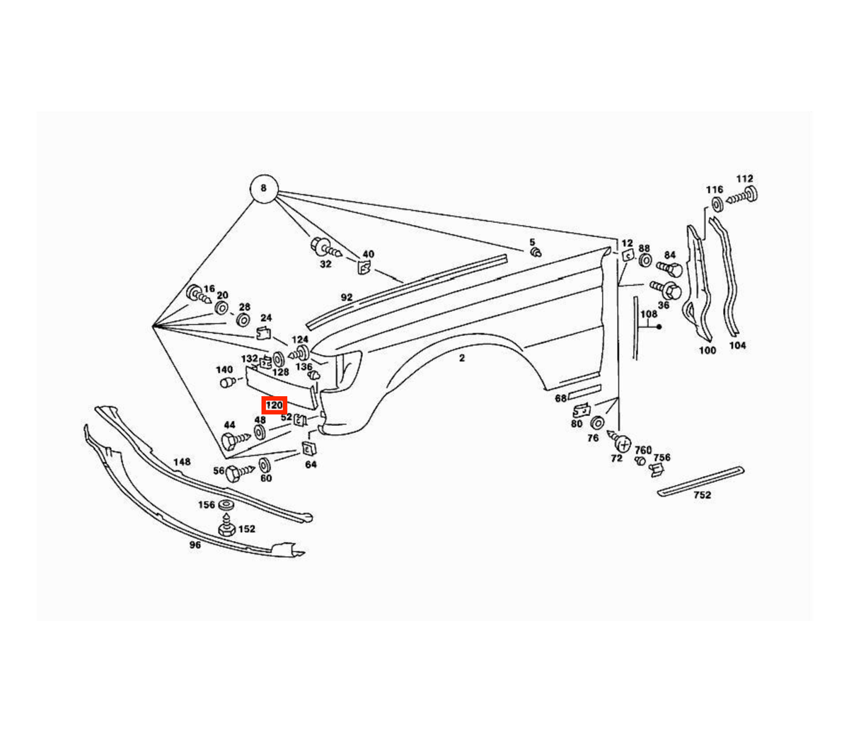 Mercedes-Benz W116 Headlight Lower Trim 2 Versions Left or Right Primed (A1168840948 / A1168841048) — view 6