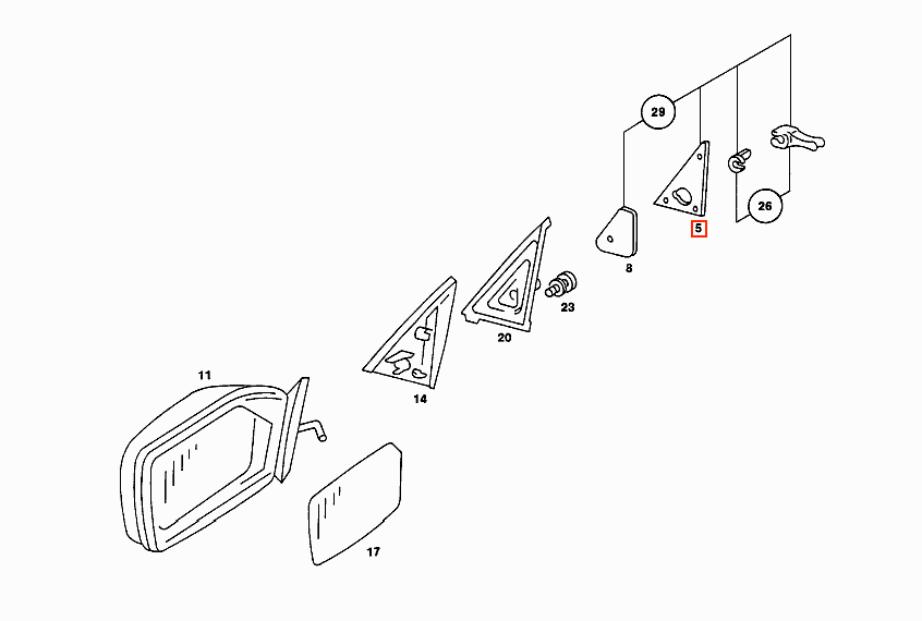 Mercedes-Benz W123 Triangle Mirror Covers Left or Right Two Versions Black A1237250711 / A1237250811 | (A1237250311 / A1237250411) — view 4