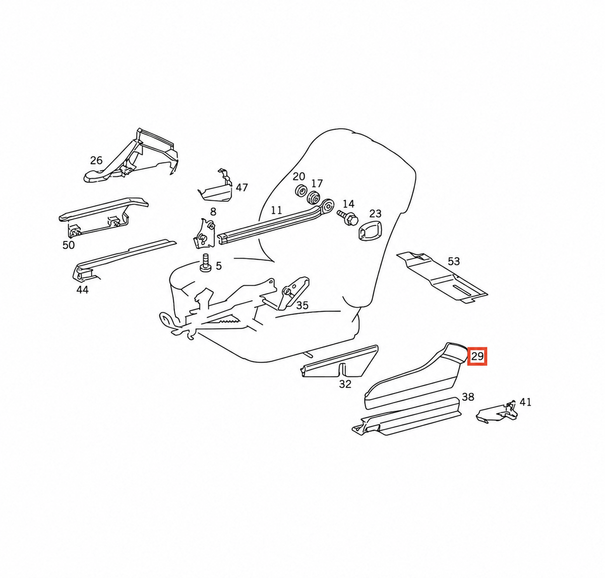 Mercedes-Benz W124 / C124 Coupe Front Seat Side Cover Trim Left or Right All Colours (A1249182530 / A1249182630) — view 5