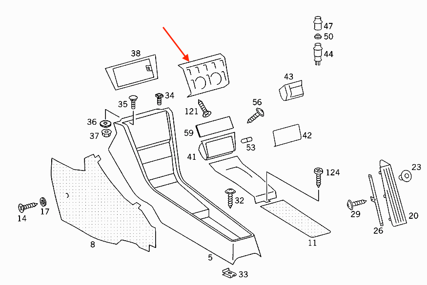 Mercedes-Benz W124 Centre Console Trim Mount Bracket Set of 2 (A1246830068) — view 4