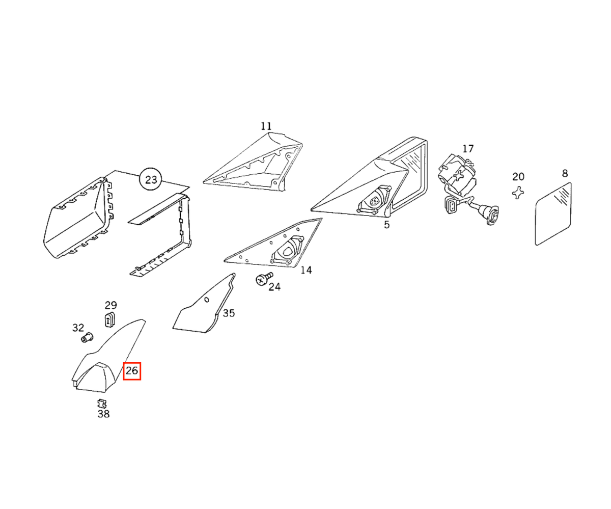 Mercedes-Benz W124 Door Interior Mirror Cover Trim with Eco Leather Left or Right All Colours (A1247251711 / A1247251811) — view 3