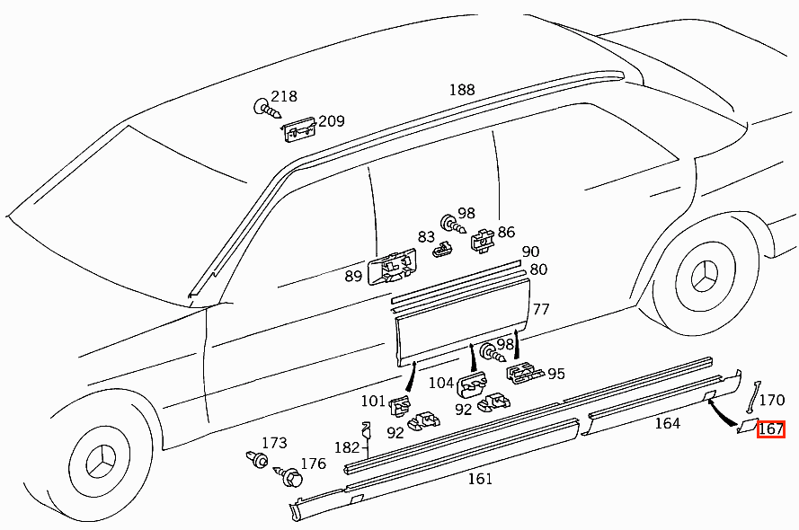 Mercedes-Benz W124 Side Skirt Jacking Cover Set of 4 Primed (A1246980330) — view 4