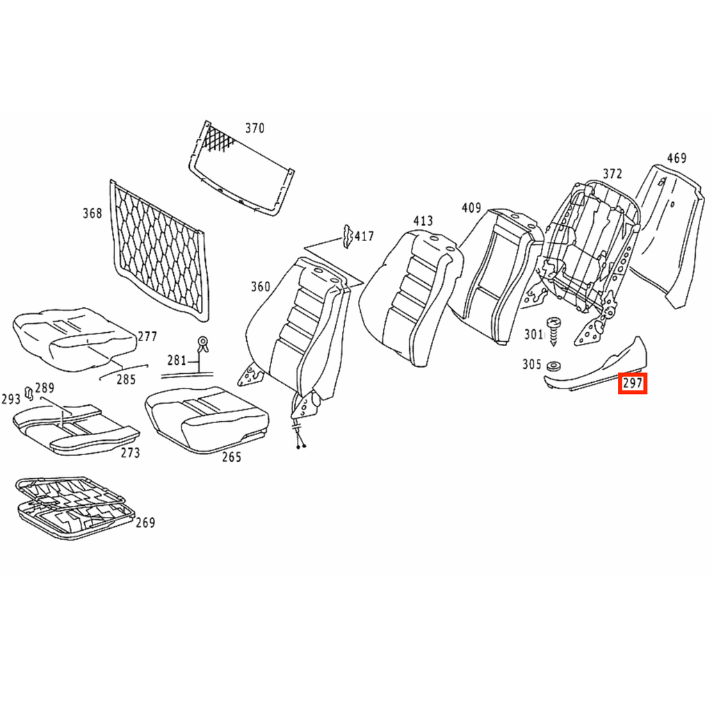 Mercedes-Benz W126 / C126 SEC Front Seat Side Leather Cover Trim Left or Right (A1269141523 / A1269105139 / A1269141623 / A1269105239) — view 20