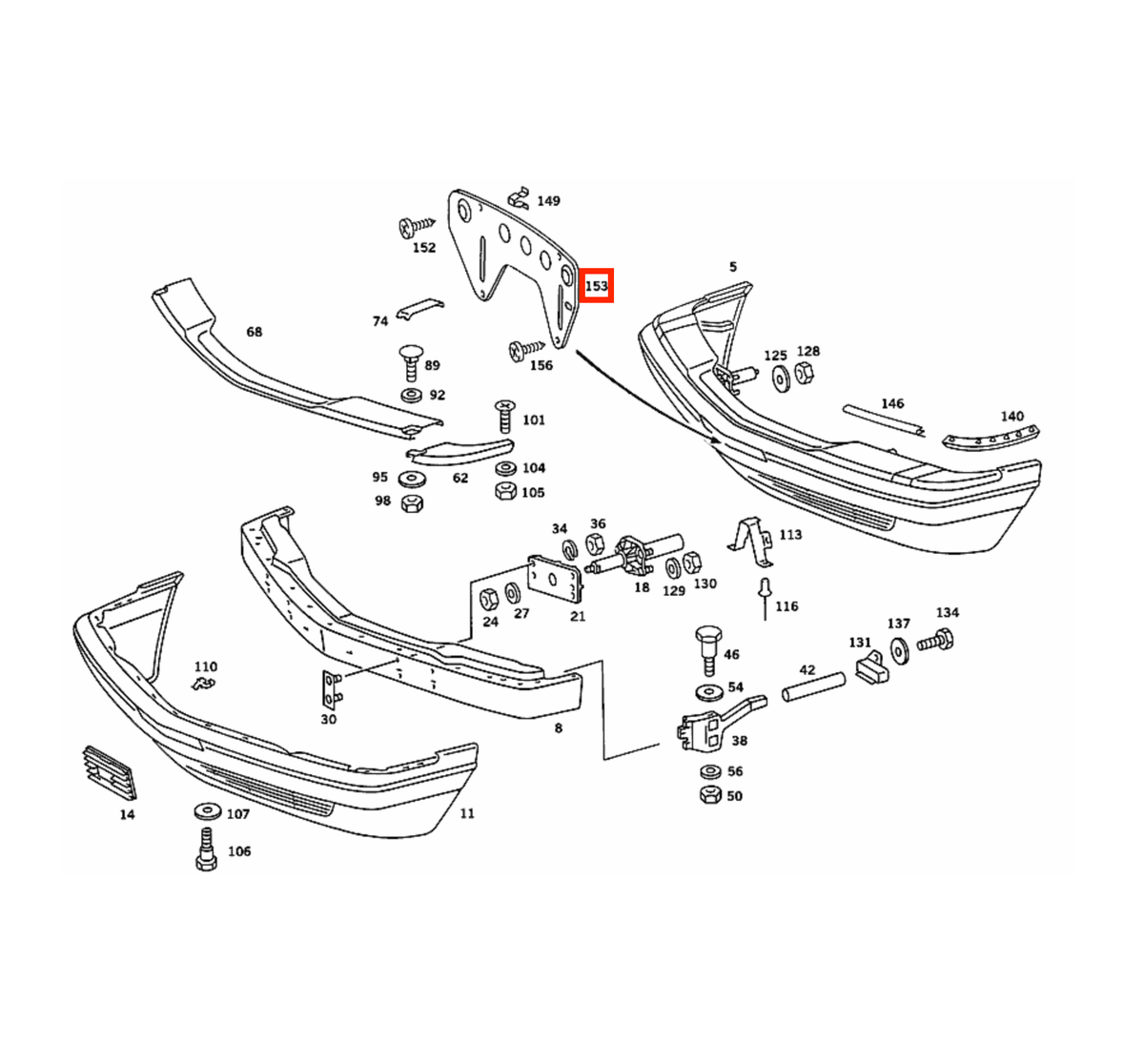 Mercedes-Benz W126 / C126 SEC USA Front Bumper License Plate Holder Bracket Black (A1268170211) — view 4